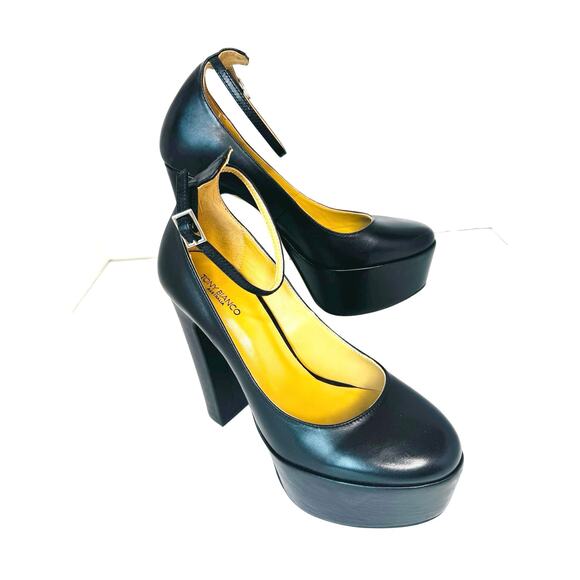 Tony Bianco Jaguar Platform Heels sz 7 Black Como Leather Ankle Strap Pump - Picture 7 of 10
